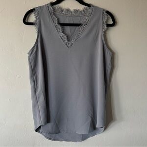 Elegant Gray Lace Trim Women's Top